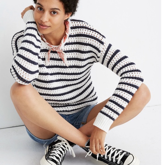 Madewell Sweaters - Madewell Austen Open Stitch Striped Pullover Sweater Lighthouse Size S